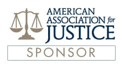 A logo for the american association of justice.